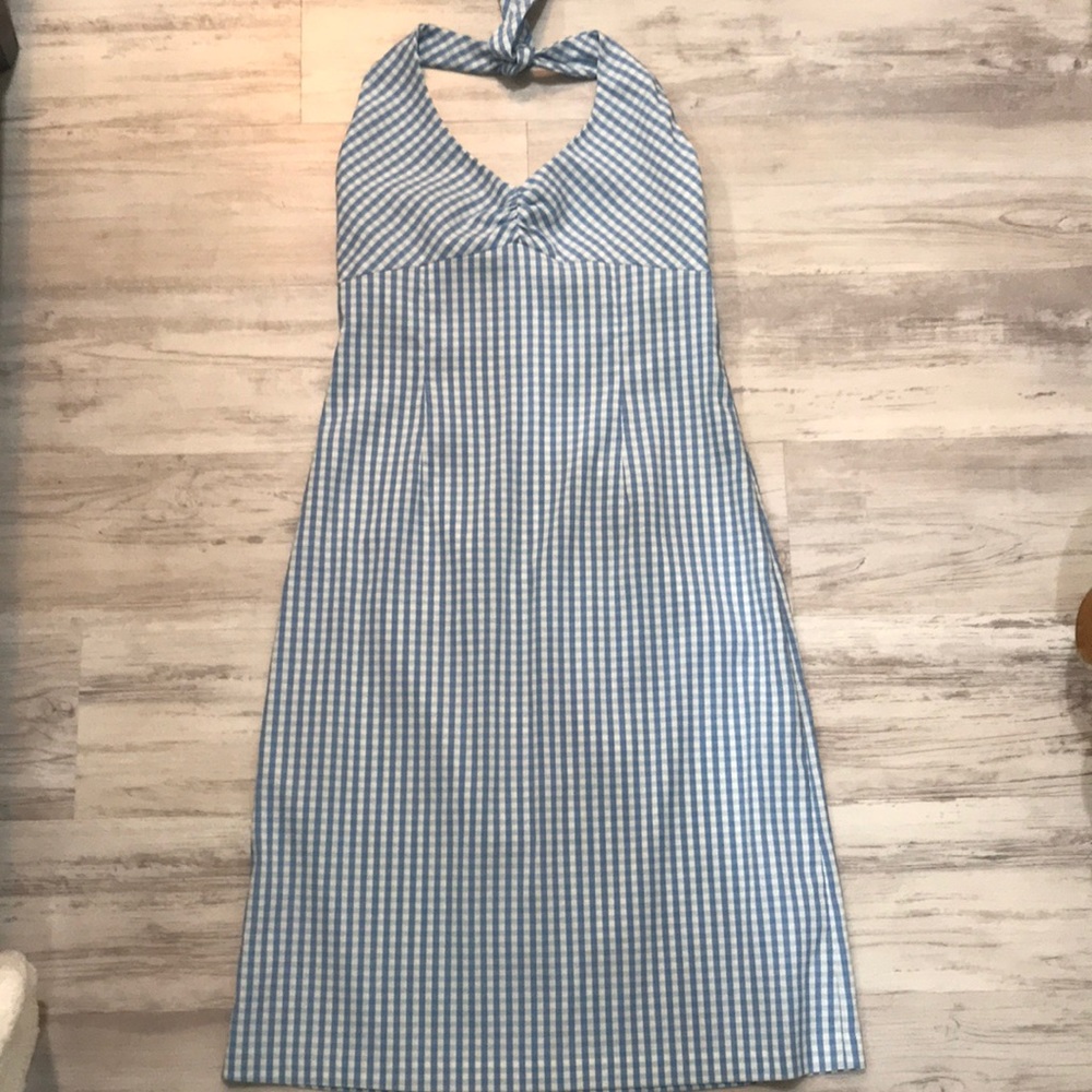 *Pin Up Blue & white gingham checked halter dress
